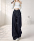 ワイドデニムパンツ ハイウエストジーンズ レディース ゆったり バギーパンツ 体型カバーロングパンツ カジュアルボトムス 美脚脚長 レトロ風 レザーパッチジーパン 1DKUAN-001