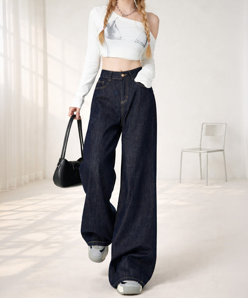 ワイドデニムパンツ ハイウエストジーンズ レディース ゆったり バギーパンツ 体型カバーロングパンツ カジュアルボトムス 美脚脚長 レトロ風 レザーパッチジーパン 1DKUAN-001