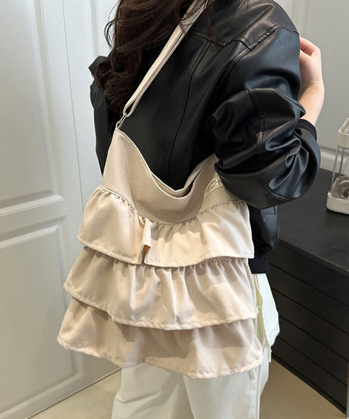 フリルショルダーバッグ ティアードバッグ レディース 2WAY肩掛けカバン 大容量 斜め掛け鞄スエード調 a4収納 大人可愛い 通勤通学 フリルトートバッグ韓国風 1DPAI-001