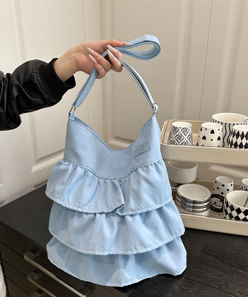フリルショルダーバッグ ティアードバッグ レディース 2WAY肩掛けカバン 大容量 斜め掛け鞄スエード調 a4収納 大人可愛い 通勤通学 フリルトートバッグ韓国風 1DPAI-001