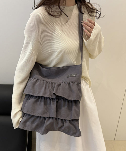 フリルショルダーバッグ ティアードバッグ レディース 2WAY肩掛けカバン 大容量 斜め掛け鞄スエード調 a4収納 大人可愛い 通勤通学 フリルトートバッグ韓国風 1DPAI-001