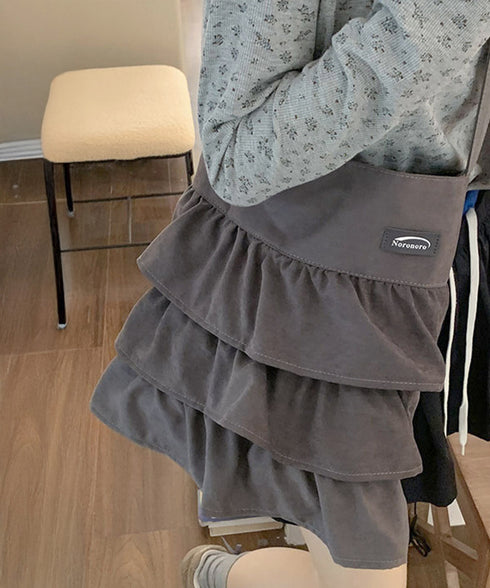 フリルショルダーバッグ ティアードバッグ レディース 2WAY肩掛けカバン 大容量 斜め掛け鞄スエード調 a4収納 大人可愛い 通勤通学 フリルトートバッグ韓国風 1DPAI-001