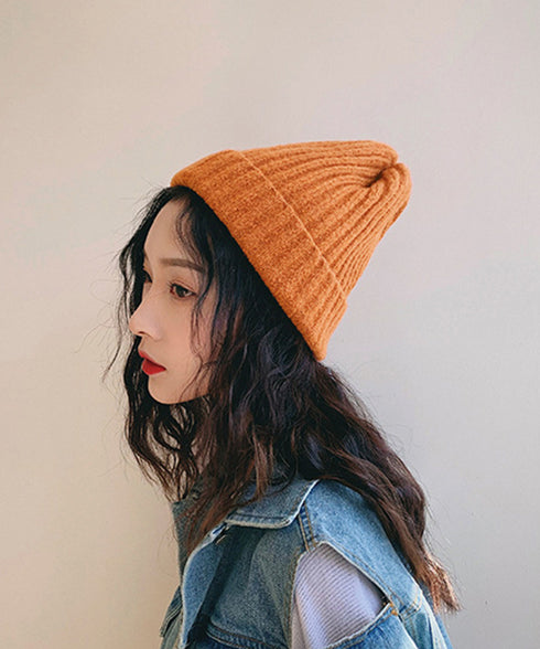 リブニット帽秋冬 シンプルニットビーニー レディース カラフルニットワッチキャップ 防寒ベーシック 小顔帽子韓国風 暖かいペアルック帽 無地カップル帽ユニセックス 1FENGJ-001