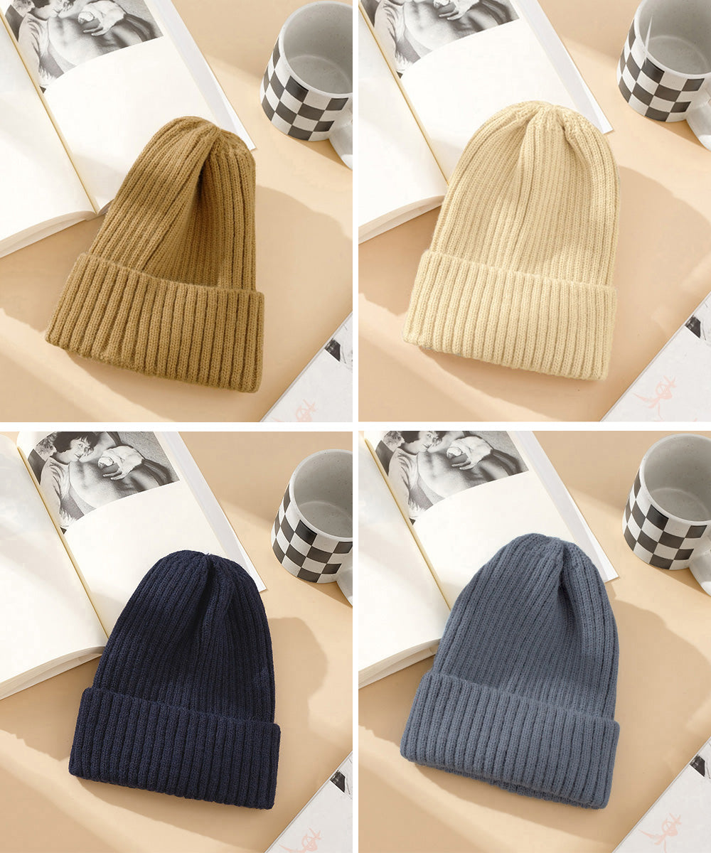 リブニット帽秋冬 シンプルニットビーニー