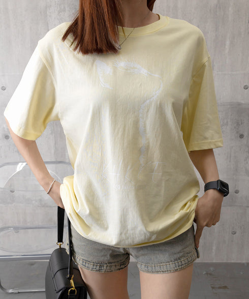 ビッグtシャツ レディース 半袖トップス 韓国風 イラストtシャツ おしゃれ カジュアルトップス 春夏 ドロップショルダーt ゆったり 着やせ 猫プリントtシャツ 1GJYS-001