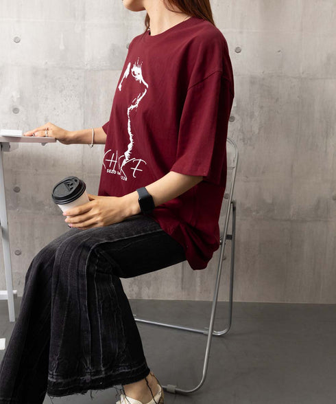 ビッグtシャツ レディース 半袖トップス 韓国風 イラストtシャツ おしゃれ カジュアルトップス 春夏 ドロップショルダーt ゆったり 着やせ 猫プリントtシャツ 1GJYS-001