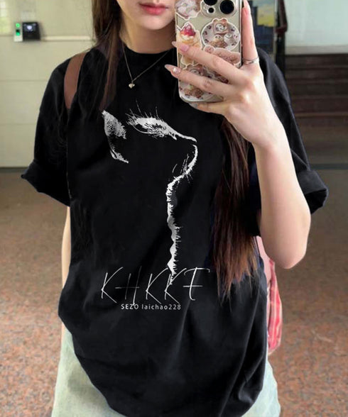 ビッグtシャツ レディース 半袖トップス 韓国風 イラストtシャツ おしゃれ カジュアルトップス 春夏 ドロップショルダーt ゆったり 着やせ 猫プリントtシャツ 1GJYS-001