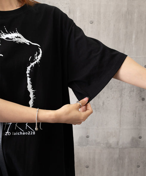 ビッグtシャツ レディース 半袖トップス 韓国風 イラストtシャツ おしゃれ カジュアルトップス 春夏 ドロップショルダーt ゆったり 着やせ 猫プリントtシャツ 1GJYS-001