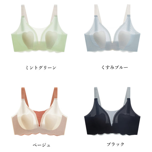 ワイヤレスブラ セクシー シームレスブラ 極薄 涼しい 冷感ブラ 涼やか ノンワイヤーブラ 通気性春夏 セクシーランジェリー 透け透け下着 シースルー 蒸れない 1GRML-005