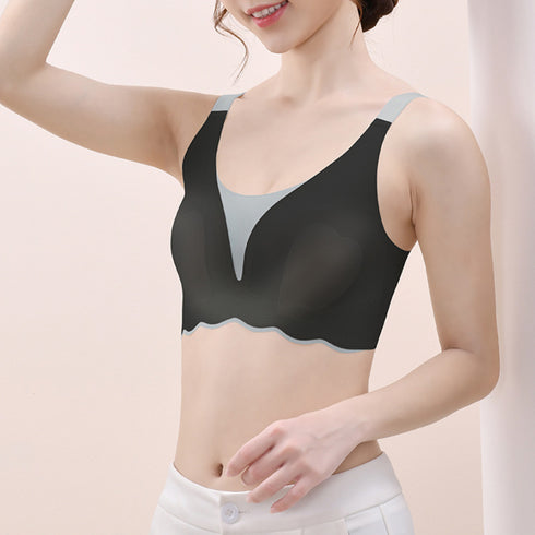 ワイヤレスブラ セクシー シームレスブラ 極薄 涼しい 冷感ブラ 涼やか ノンワイヤーブラ 通気性春夏 セクシーランジェリー 透け透け下着 シースルー 蒸れない 1GRML-005