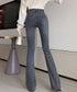 フレアデニムパンツストレッチパンツ韓国風 レディース ハイウエスト セミフレアパンツ 美脚 ロングパンツ カジュアルジーパン 着やせ アメカジパンツ 細身ボトムス 1HANNIU-001