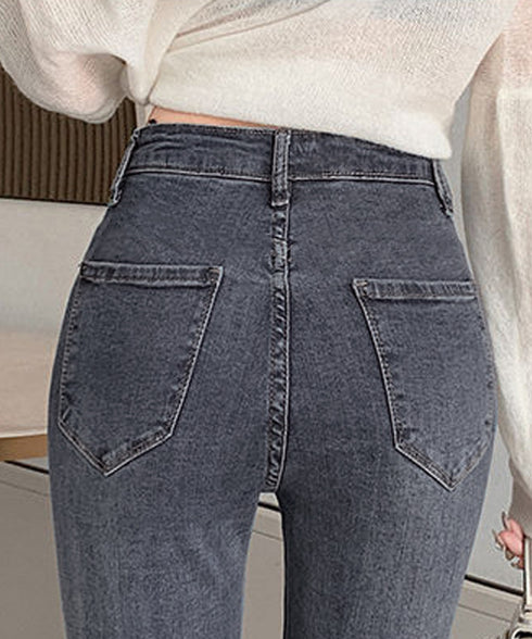 フレアデニムパンツストレッチパンツ韓国風 レディース ハイウエスト セミフレアパンツ 美脚 ロングパンツ カジュアルジーパン 着やせ アメカジパンツ 細身ボトムス 1HANNIU-001
