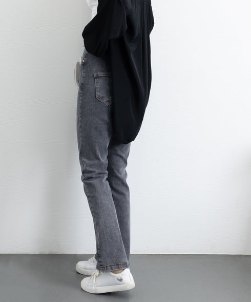 フレアデニムパンツストレッチパンツ韓国風 レディース ハイウエスト セミフレアパンツ 美脚 ロングパンツ カジュアルジーパン 着やせ アメカジパンツ 細身ボトムス 1HANNIU-001