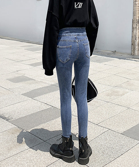 デニムパンツ ハイウエストタイトジーパン レディース デニムスキニーパンツ ストレッチ ロングズボン 美脚脚長 パギンス カジュアル 細見えデニム スリムジーンズ 1HANNIU-002