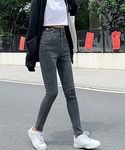 デニムパンツ ハイウエストタイトジーパン レディース デニムスキニーパンツ ストレッチ ロングズボン 美脚脚長 パギンス カジュアル 細見えデニム スリムジーンズ 1HANNIU-002