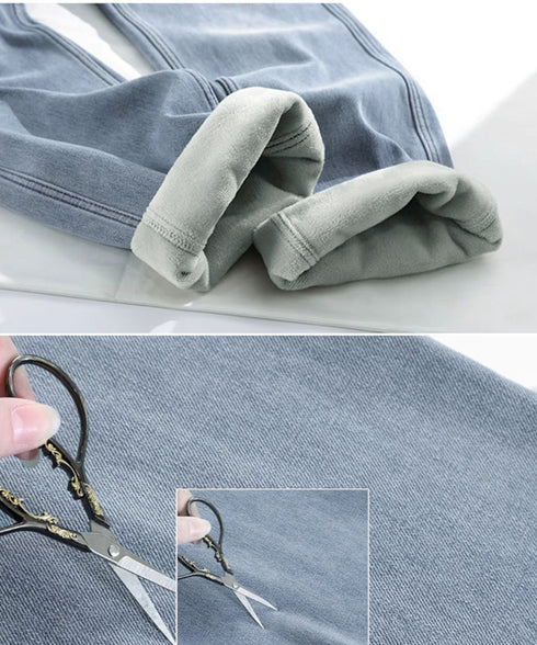 裏起毛デニムパンツストレートデニム裏ボア レディース ハイウエスト セミワイドパンツ 韓国風 ウォッシュ加工デニム あったか ジーパン 美脚脚長カジュアルボトムス 1HANNIU-003