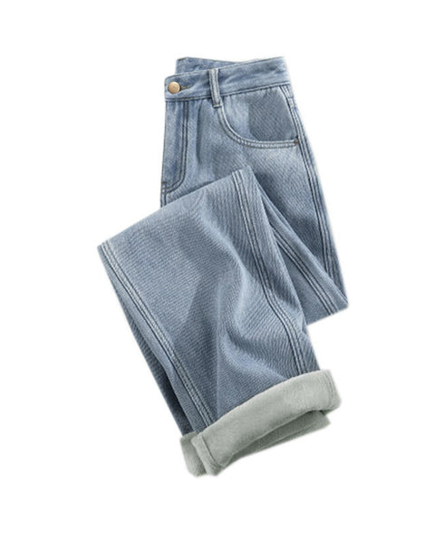 裏起毛デニムパンツストレートデニム裏ボア レディース ハイウエスト セミワイドパンツ 韓国風 ウォッシュ加工デニム あったか ジーパン 美脚脚長カジュアルボトムス 1HANNIU-003