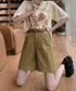 ベルト付きショートパンツ タック入り夏服 レディース ハイウエスト Aラインパンツ オフィスカジュアルショーパン 通勤通学ボトムス 20代30代40代ハーフパンツ 1HLFENG-001