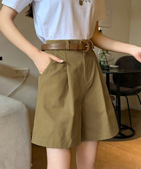 ベルト付きショートパンツ タック入り夏服 レディース ハイウエスト Aラインパンツ オフィスカジュアルショーパン 通勤通学ボトムス 20代30代40代ハーフパンツ 1HLFENG-001