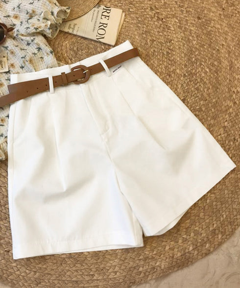 ベルト付きショートパンツ タック入り夏服 レディース ハイウエスト Aラインパンツ オフィスカジュアルショーパン 通勤通学ボトムス 20代30代40代ハーフパンツ 1HLFENG-001