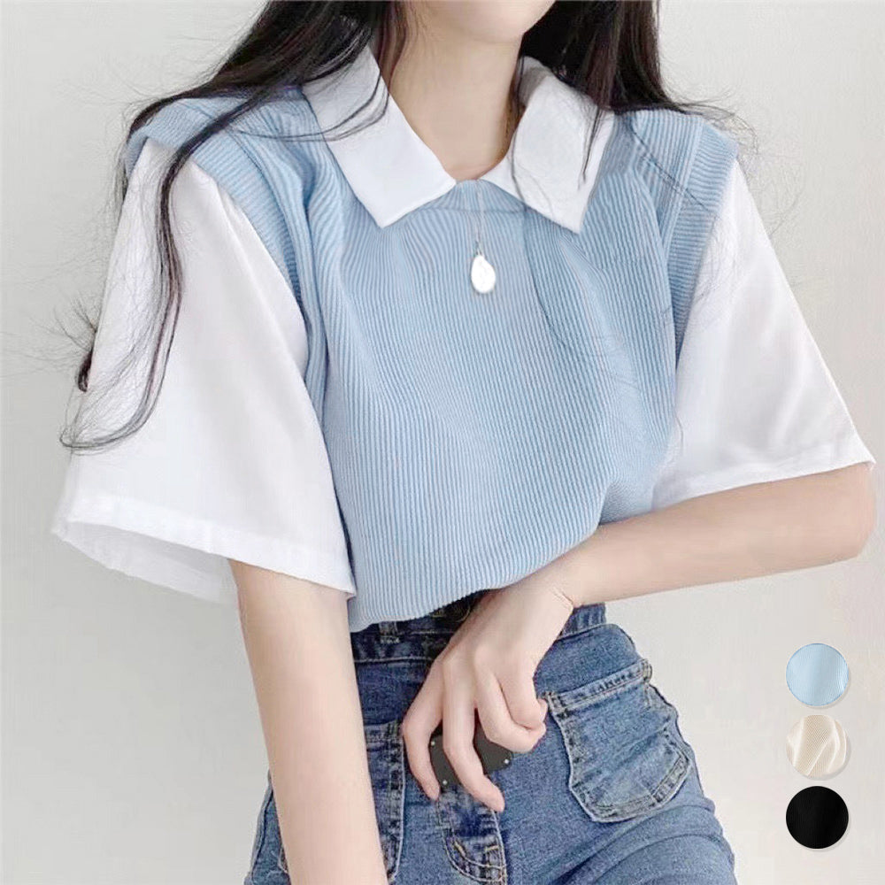 半袖ニットtシャツ レイヤード風Tシャツ