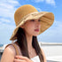日焼け防止帽子 レディースストローハット 韓国 紐付き つば広 折り畳み帽子 運動会 ママ 日除け 自転車帽子 飛ばない 小顔見せ帽子 おしゃれサンバイザー 遮光 1JIANM-001