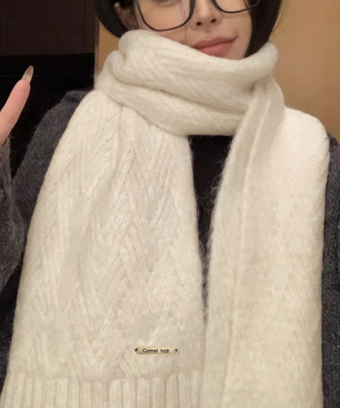 カシミアタッチニットマフラー 暖かい秋冬 柔らかウールタッチマフラー 寒さ対策ネックウォーマー 防風防寒首巻き保温 ボリューム ふわふわ 厚手ニットストール韓国風 1JIANM-003