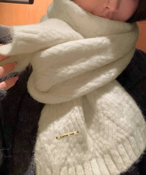 カシミアタッチニットマフラー 暖かい秋冬 柔らかウールタッチマフラー 寒さ対策ネックウォーマー 防風防寒首巻き保温 ボリューム ふわふわ 厚手ニットストール韓国風 1JIANM-003