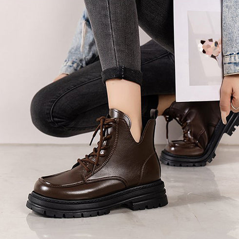 厚底ブーツ韓国 編み上げシューズ美脚脚長 トラックソールブーツ レディース 歩きやすい ボリュームソール レースアップブーツ アンクルブーツ ショートブーツ 秋冬 1JL-001