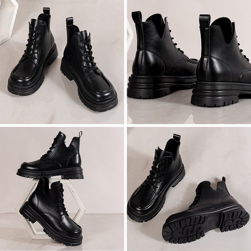 厚底ブーツ韓国 編み上げシューズ美脚脚長 トラックソールブーツ レディース 歩きやすい ボリュームソール レースアップブーツ アンクルブーツ ショートブーツ 秋冬 1JL-001