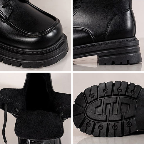 厚底ブーツ韓国 編み上げシューズ美脚脚長 トラックソールブーツ レディース 歩きやすい ボリュームソール レースアップブーツ アンクルブーツ ショートブーツ 秋冬 1JL-001