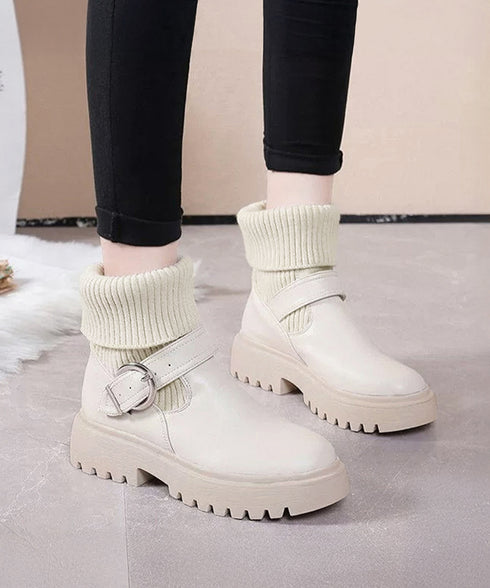 ニットブーツ レディース ソックスブーツ 厚底ショートブーツ 2way美脚ワークブーツ バックルベルト 秋冬ブーティー カジュアルシューズ 歩きやすい靴おしゃれ 1JL-004