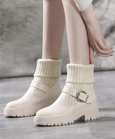 ニットブーツ レディース ソックスブーツ 厚底ショートブーツ 2way美脚ワークブーツ バックルベルト 秋冬ブーティー カジュアルシューズ 歩きやすい靴おしゃれ 1JL-004