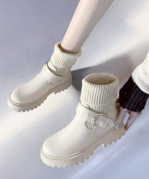 ニットブーツ レディース ソックスブーツ 厚底ショートブーツ 2way美脚ワークブーツ バックルベルト 秋冬ブーティー カジュアルシューズ 歩きやすい靴おしゃれ 1JL-004