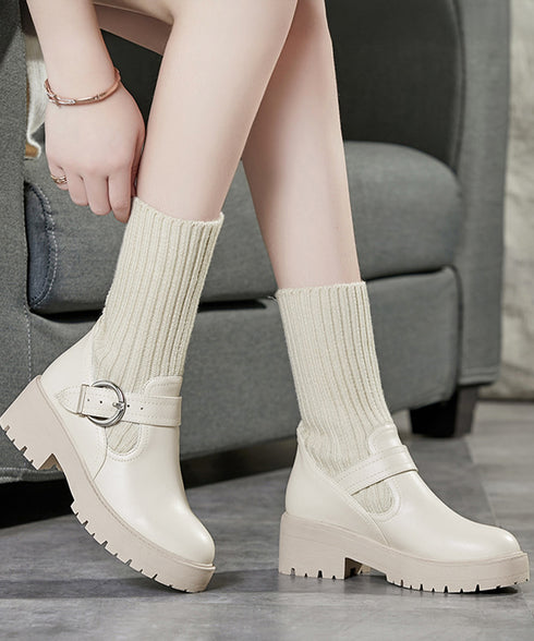 ニットブーツ レディース ソックスブーツ 厚底ショートブーツ 2way美脚ワークブーツ バックルベルト 秋冬ブーティー カジュアルシューズ 歩きやすい靴おしゃれ 1JL-004