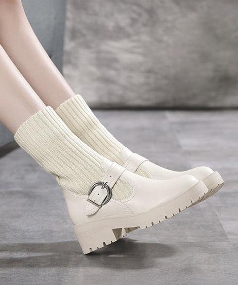ニットブーツ レディース ソックスブーツ 厚底ショートブーツ 2way美脚ワークブーツ バックルベルト 秋冬ブーティー カジュアルシューズ 歩きやすい靴おしゃれ 1JL-004