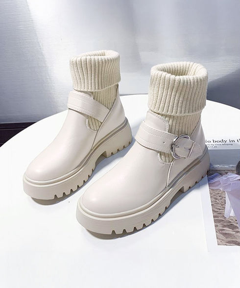 ニットブーツ レディース ソックスブーツ 厚底ショートブーツ 2way美脚ワークブーツ バックルベルト 秋冬ブーティー カジュアルシューズ 歩きやすい靴おしゃれ 1JL-004
