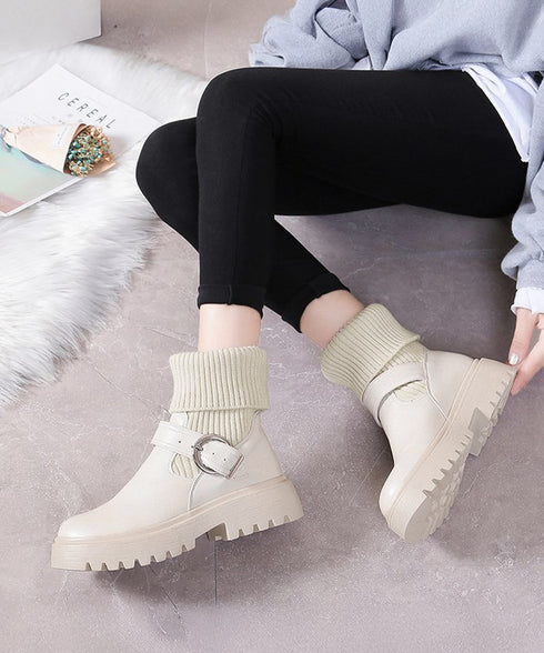 ニットブーツ レディース ソックスブーツ 厚底ショートブーツ 2way美脚ワークブーツ バックルベルト 秋冬ブーティー カジュアルシューズ 歩きやすい靴おしゃれ 1JL-004