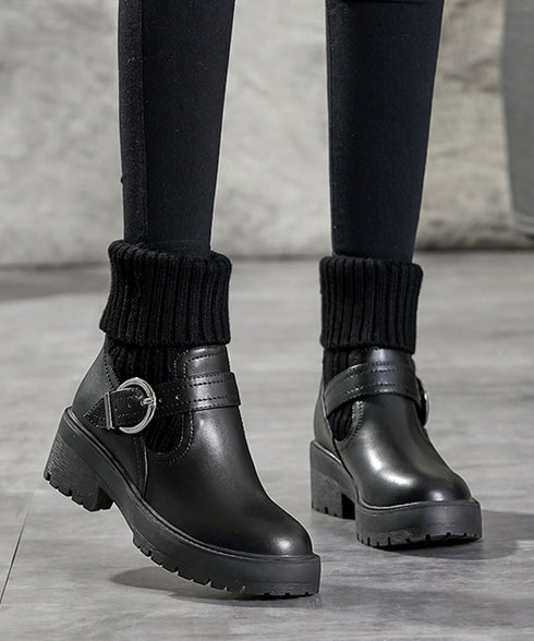 ニットブーツ レディース ソックスブーツ 厚底ショートブーツ 2way美脚ワークブーツ バックルベルト 秋冬ブーティー カジュアルシューズ 歩きやすい靴おしゃれ 1JL-004