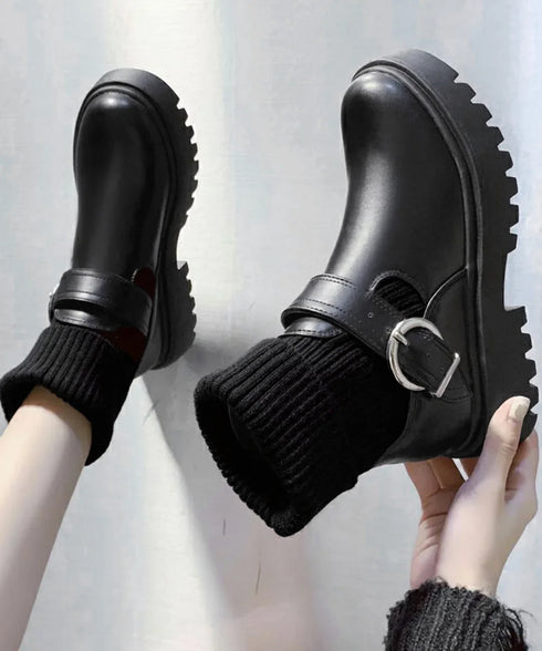 ニットブーツ レディース ソックスブーツ 厚底ショートブーツ 2way美脚ワークブーツ バックルベルト 秋冬ブーティー カジュアルシューズ 歩きやすい靴おしゃれ 1JL-004