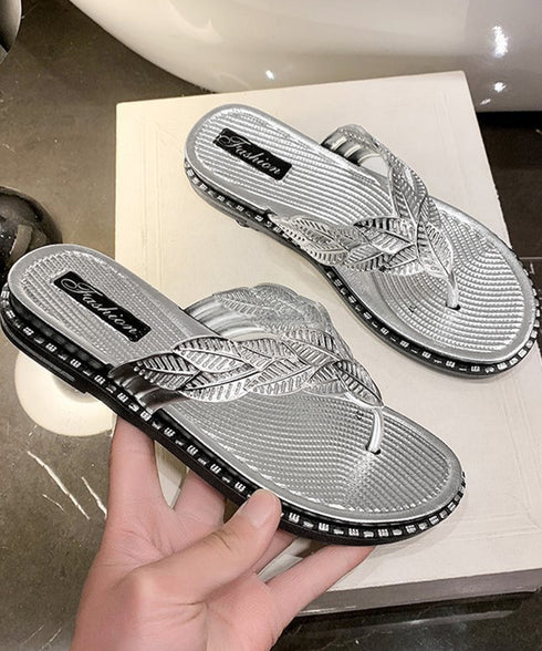 キラキラトングサンダル ビーチサンダル夏 葉っぱモチーフサンダル レディース 歩きやすいスリッパ きれいめ フラットサンダル 痛くない コンフォートサンダル韓国風 1JL-005