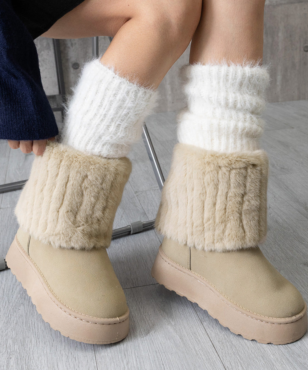 厚底ムートンブーツベルト付き裏起毛ブーツ