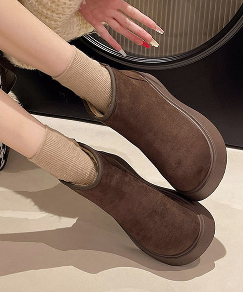 スエードタッチ厚底ショートブーツ 裏起毛 レディース カジュアルムートンブーツ あったか防寒シューズ ラウンドトゥ冬靴 後ろジップブーツ 歩きやすい秋冬美脚脚長 1JL-007