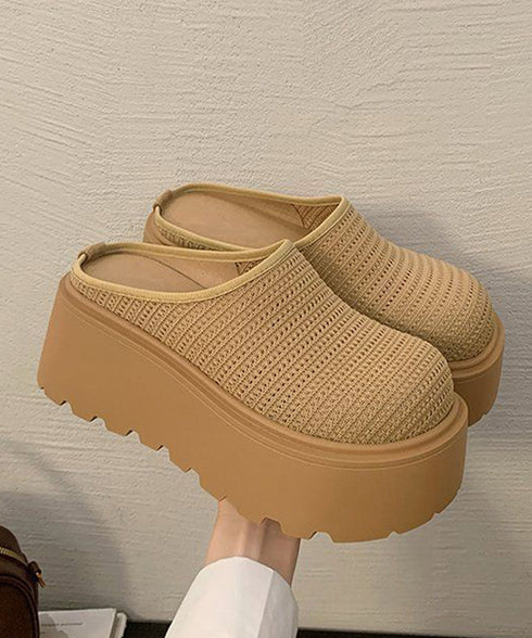 厚底サボサンダル ニットメッシュミュール 歩きやすいニットサンダルレディース 楽ちんシューズボリュームソール かかとなしスリッポン 身長アップ春夏靴 軽量美脚脚長 1JL-009