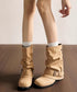 ショートブーツレディースカバーブーツ秋冬 くしゅくしゅ ドレープエンジニアブーツ ベルト付きミドルブーツ 美脚ブーツ歩きやすい ローヒールルーズブーツ 通勤通学靴 1JL-013