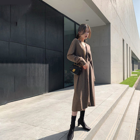 キーネック ニットワンピース キーネック ニットワンピース レディース セーターワンピース 暖かい ロングワンピ 秋冬 シンプル 上品 大人 おしゃれ 1JMYA-001
