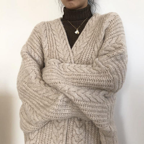 コーディガン レディース ロング丈 ニットロングカーディガン 中厚手 韓国ライトアウター ケーブル編みカーデ 秋冬ニットコート 羽織り 着やせニットアウター 1JMYA-002