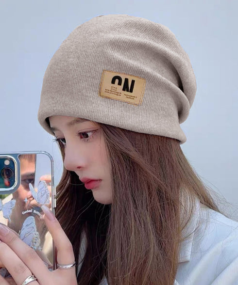リブニット帽 ロゴビーニー暖かい韓国風 レディース ワンポイントニットビーニー ユニセックス 秋冬暖かいニットキャップ 小顔帽子柔らかい ストリート系 防寒保温 1LANXUN-001