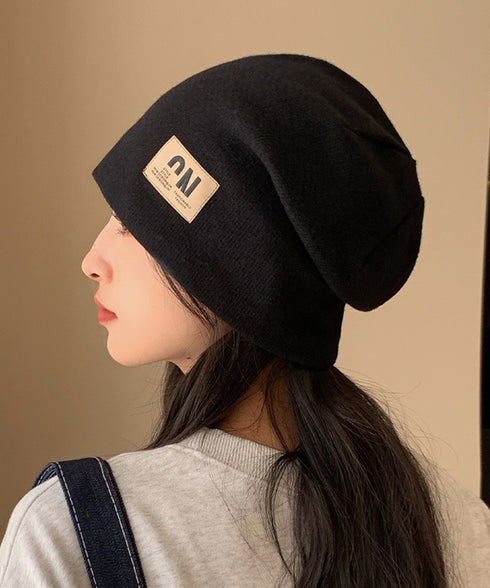 リブニット帽 ロゴビーニー暖かい韓国風 レディース ワンポイントニットビーニー ユニセックス 秋冬暖かいニットキャップ 小顔帽子柔らかい ストリート系 防寒保温 1LANXUN-001