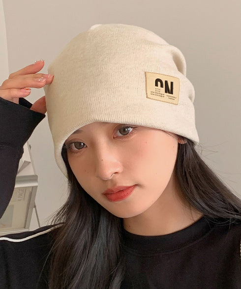 リブニット帽 ロゴビーニー暖かい韓国風 レディース ワンポイントニットビーニー ユニセックス 秋冬暖かいニットキャップ 小顔帽子柔らかい ストリート系 防寒保温 1LANXUN-001